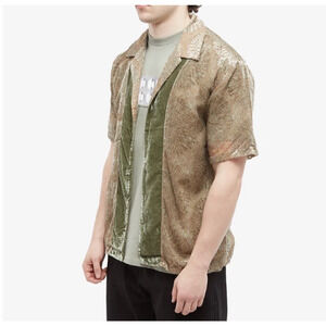 Daily Paper Pascal Shirt Button Down Velvet Burnout Mycellium Green Tan Mens XL